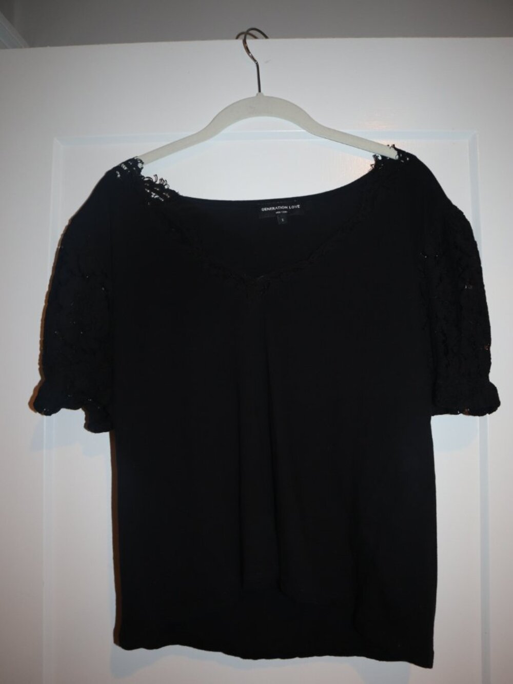 Generation Love Black Lace Puff Sleeve Blouse Size Small